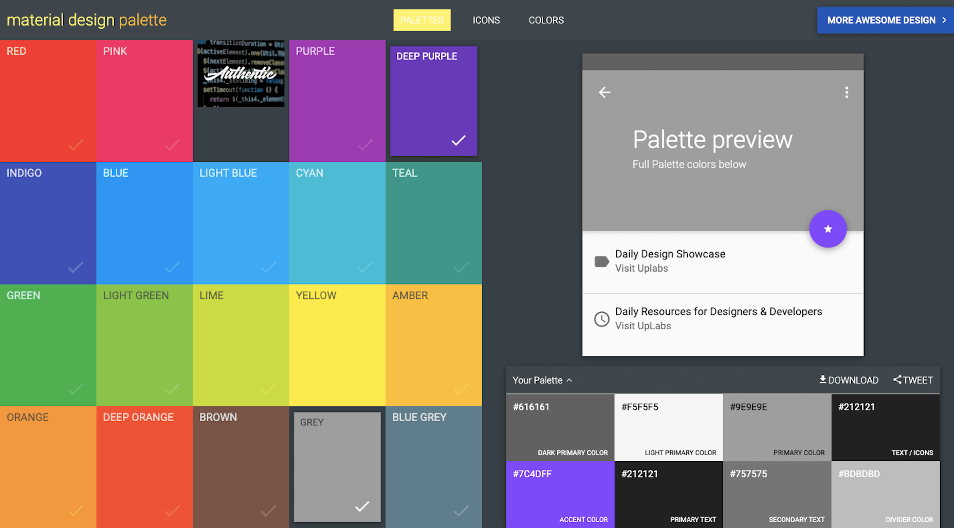 Material Design color palette creator